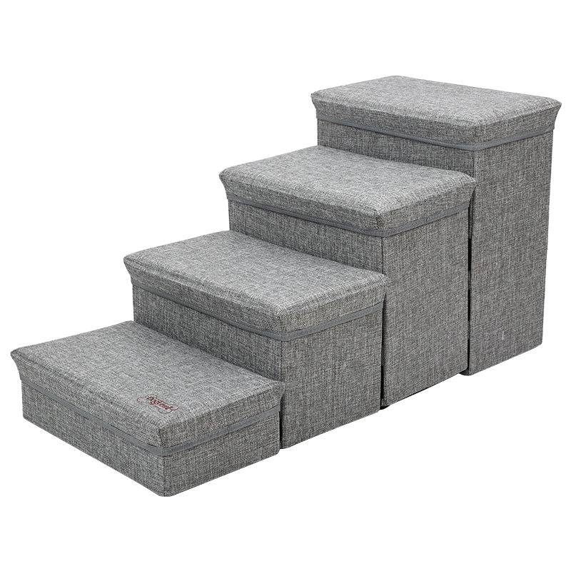 Pawsupport 4-Step Foldable Pet Stairs with Storage – Small Senior Dogs, Detachable Polyester Steps DD01299 Grey