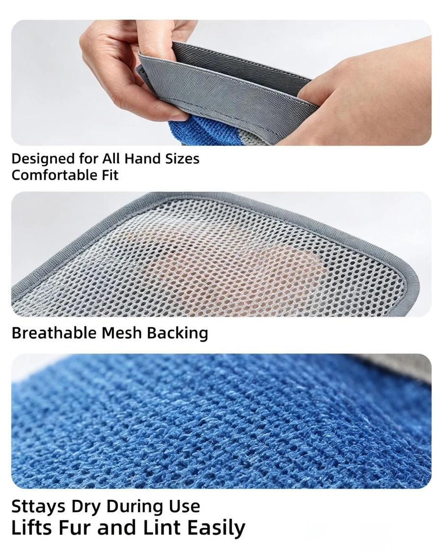 Pawsupport Reusable Pet Hair Remover Glove – Static Adsorption, Breathable Mesh Back, Sofa & Clothing