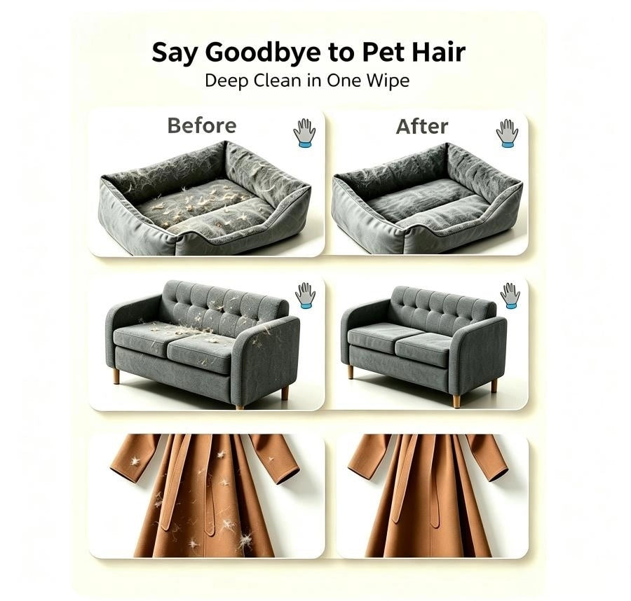 Pawsupport Reusable Pet Hair Remover Glove – Static Adsorption, Breathable Mesh Back, Sofa & Clothing