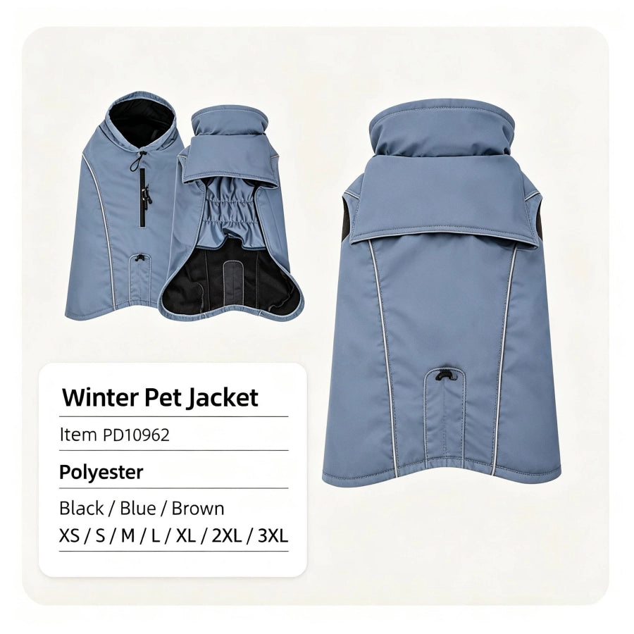 Pawsupport Waterproof Dog Winter Coat – Windproof Polyester Jacket with Reflective Trim, XS–3XL PD10062